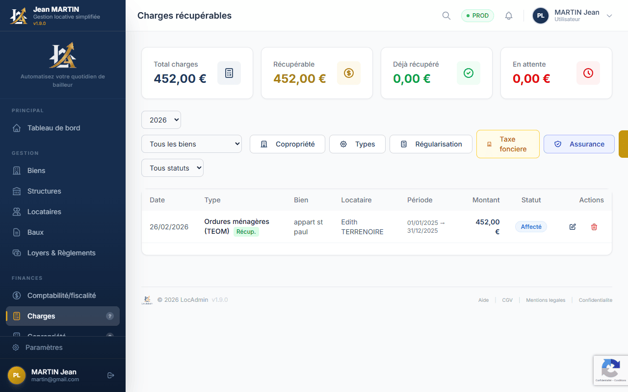 Regularisation des charges